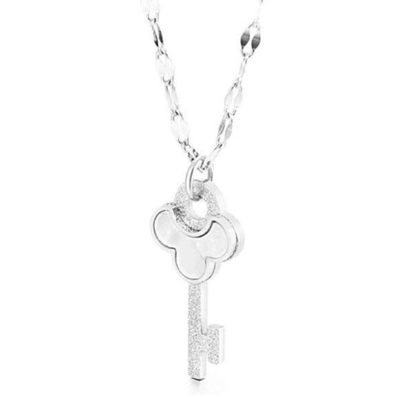 Silver and Mother of Pearl Mickey Mouse Key Adjustable Pendant Necklace - Picture 1 of 6